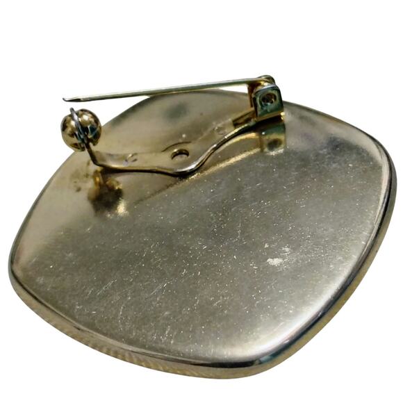 1990s Abstract Graphic Design Square Enamel Brooch Encased in Metal Vintage - Picture 2 of 3